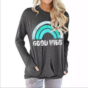 Good Vibes, Teal/Grey— Long Sleeve Top NWOT